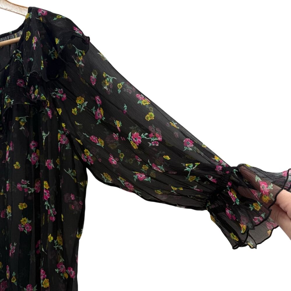 Johnny Was Jade Fernanda Silk Peasant Romantic Sheer Floral Ruffle Blouse Size L - Picture 8 of 14